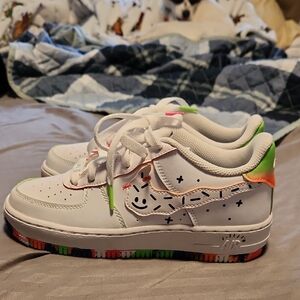 Kids White And Neon Color Nike AF1s US Size 4
